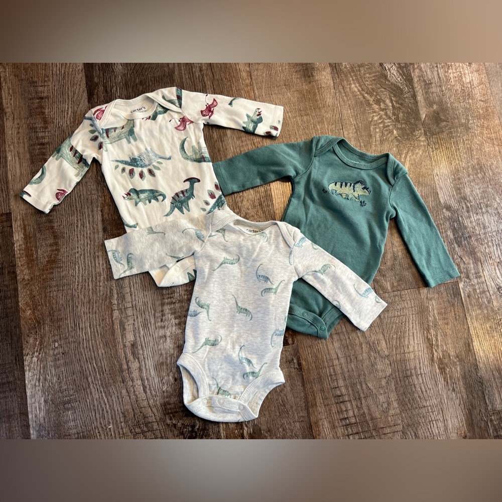 Set of Three Long Sleeve Dinosaur Bodysuits